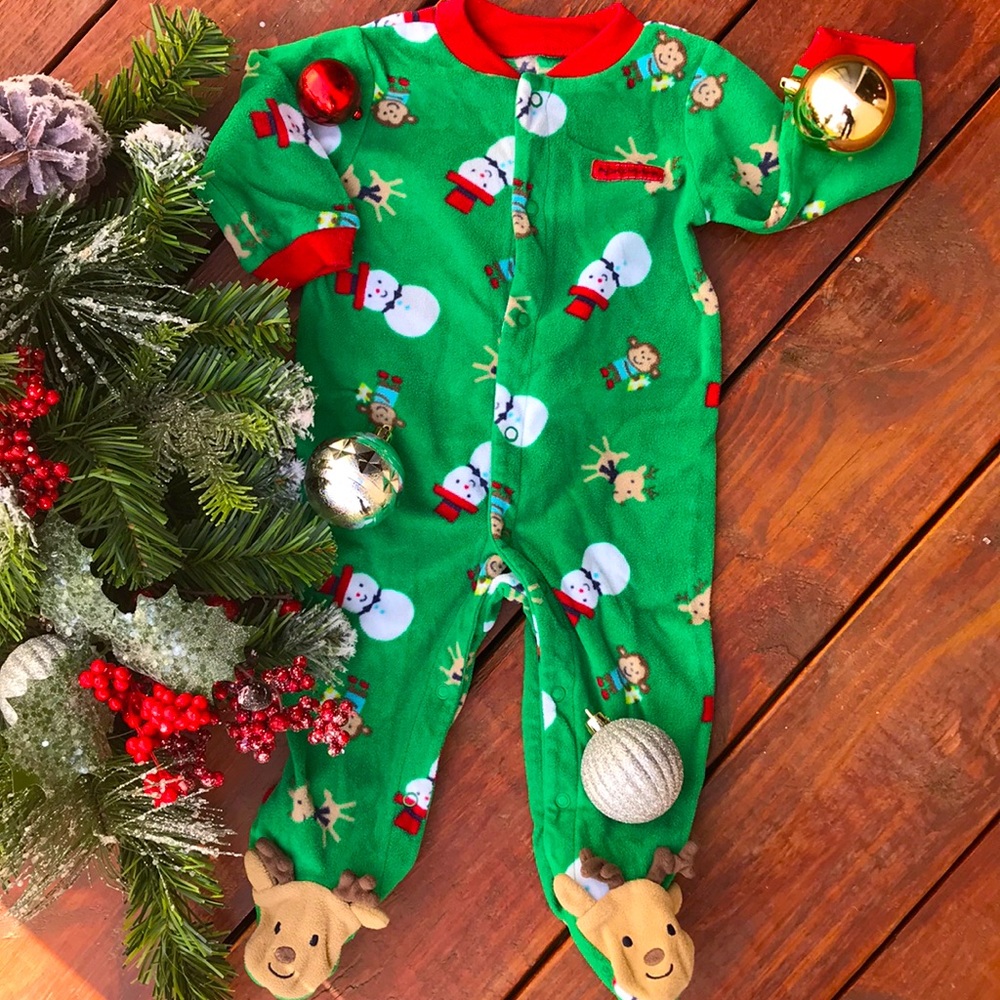 Carters 9M fleece zip up footed Christmas jammies
